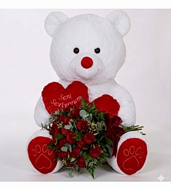 70 cm Ayıcık 21 Adet Gül Buketi!